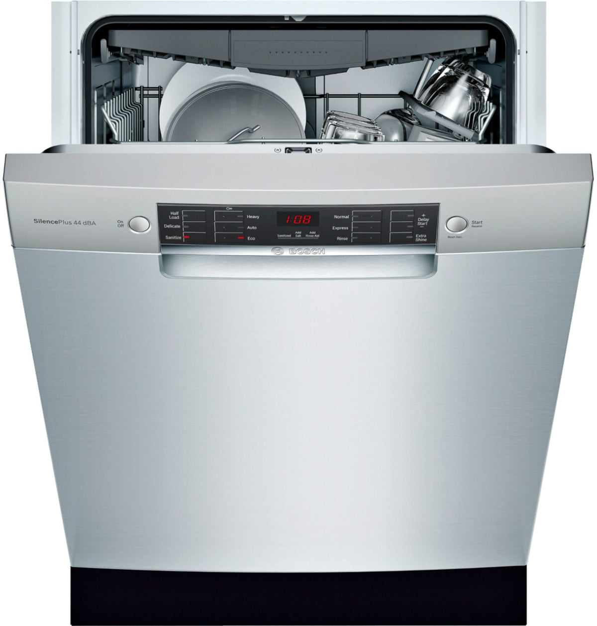 Bosch 800 Series Built-In Dishwasher, 24-Inch Front Control Design with Stainless Steel Tub, Stainless Steel