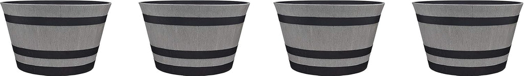 Southern Patio Resin Whiskey Barrel Planters, Birchwood Grey, Pack of 4, 15.5-Inch Decorative Outdoor Plant Containers