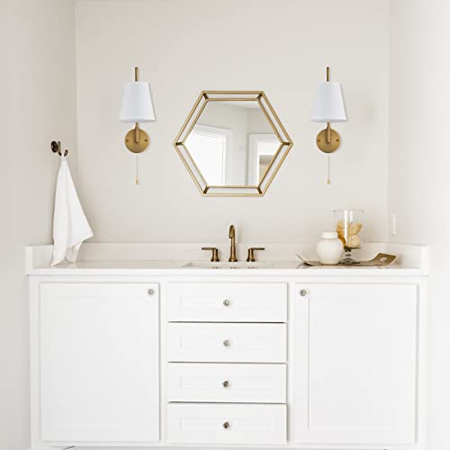 PASSICA DECOR Set of 2 Hardwired Wall Sconces with Pull Chains, Matte Black Swing-Arm Fixtures and White Fabric Shades for Bedroom, Farmhouse or Living Room