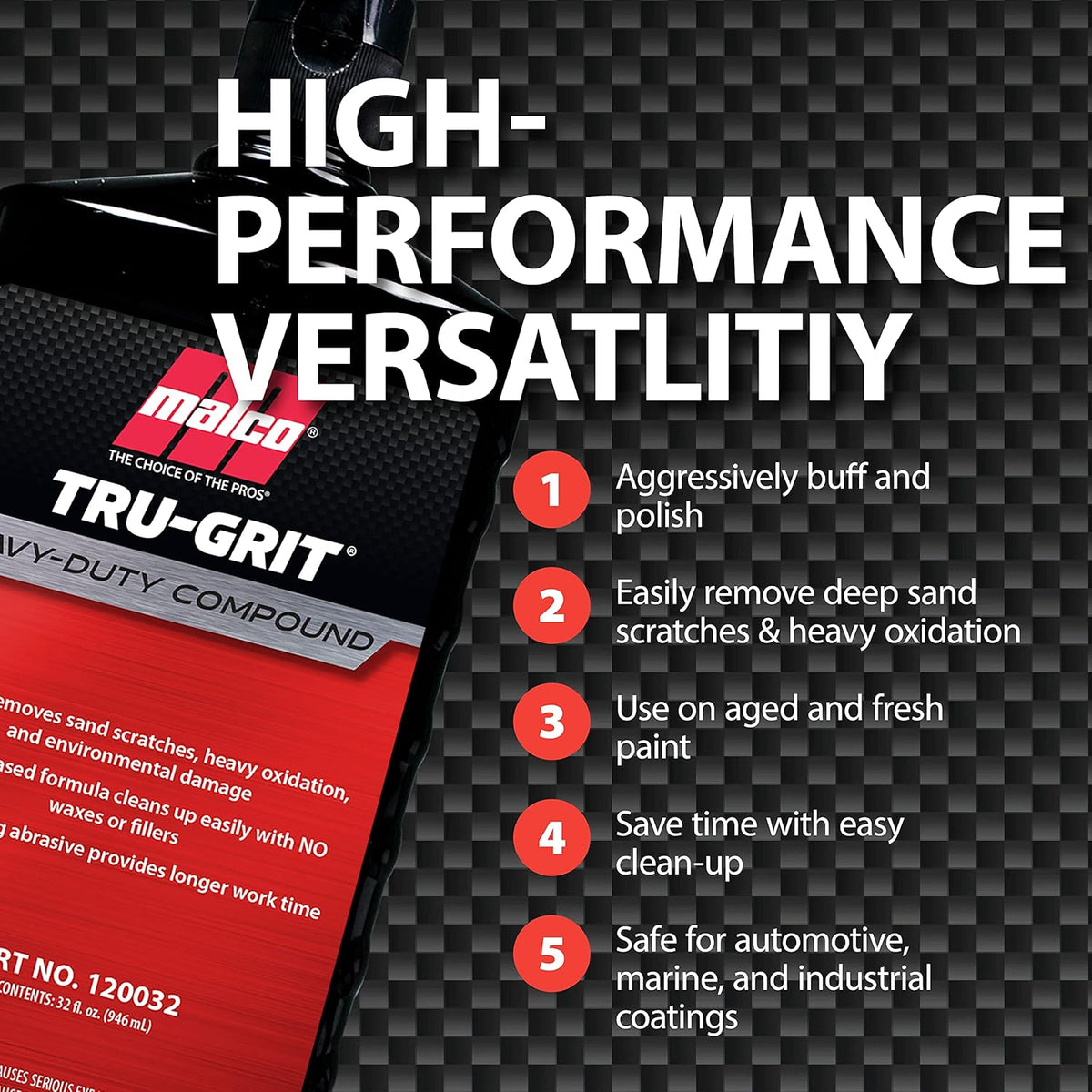 Malco Tru Grit Heavy-Duty Buffing and Polishing Compound for Automotive Paint Correction, 1 Gallon, 120001
