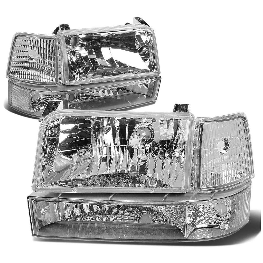 Chrome/Clear 6pcs Headlight and Corner/Side Marker Lamp Set for 92-96 Ford F150/F250/F350/Bronco, 5 Gen 93 94 95, Left+Right, DNA Motoring