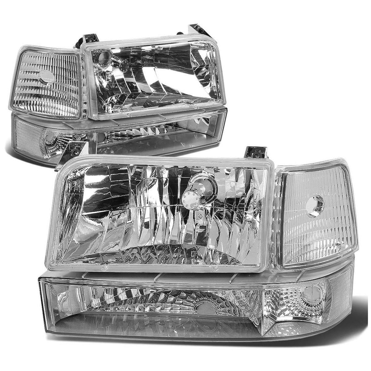 Chrome/Clear 6pcs Headlight and Corner/Side Marker Lamp Set for 92-96 Ford F150/F250/F350/Bronco, 5 Gen 93 94 95, Left+Right, DNA Motoring