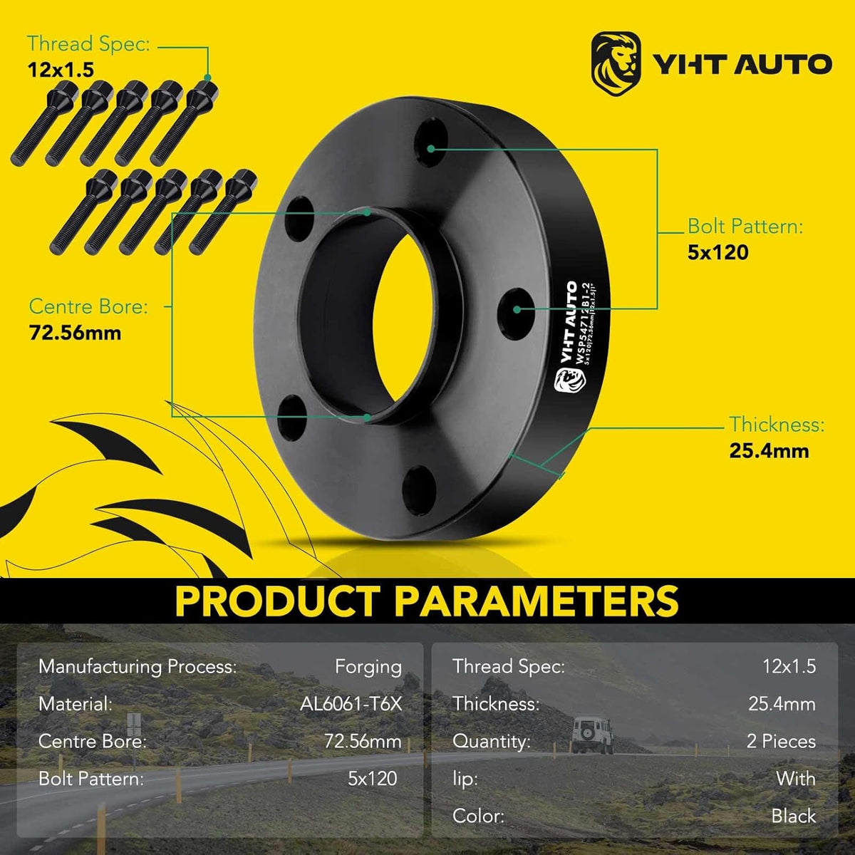 YHTAUTO 2-Piece 5×120 Hub-Centric Wheel Spacers for 1991-2011 BMW 1/3/5/6/7/8, M3, M5, M6, Z3, Z4, and Z8, M12x1.5 Studs, 72.56mm Hub Bore, 5-Lug, Black
