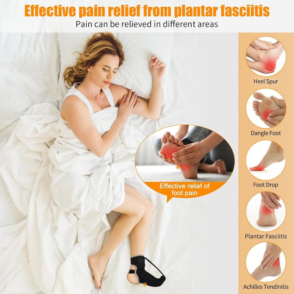 Black Plantar Fasciitis Night Splint Sock with Support Plate, Designed for Men and Women with Achilles Tendonitis, Foot Drop, Heel Spurs, and Heel Pain, Small