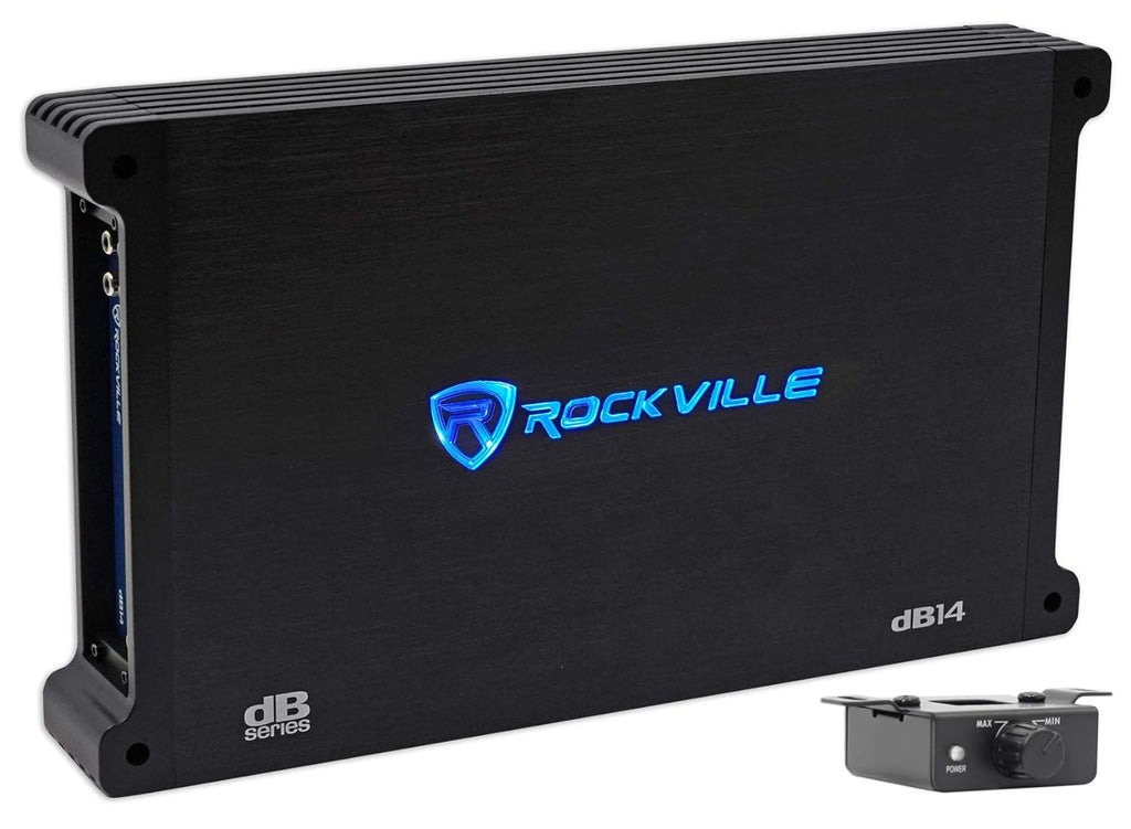 Rockville dB14 Mono Car Audio Amplifier Bundle with 4000W Peak/1000W RMS Output at 2 Ohms and RWK4CU 4 AWG 100% Copper OFC Installation Wire Kit