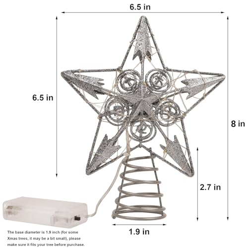 Juegoal 6.5-Inch Golden Metal Star Christmas Tree Topper with 20 LED Lights, Battery-Powered Illuminated Ornament for Holiday Decor