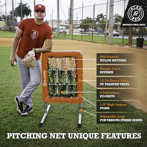 ALAGPRO The Original 9-Hole Baseball and Softball Pitching Net with Strike Zone Pocket and Pitching Target