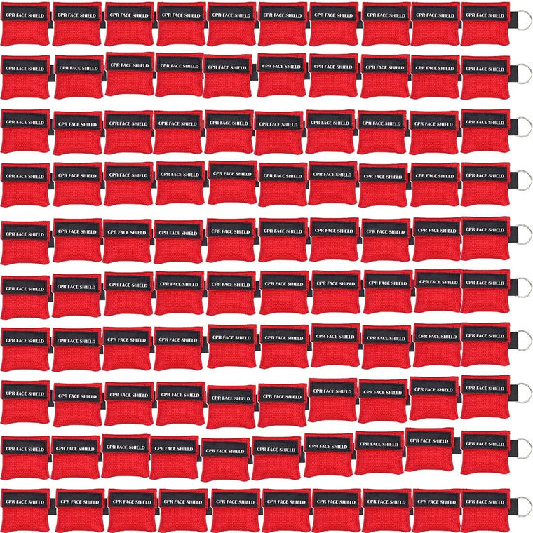 100-Piece CPR Face Shield Keychain Emergency Kit, Red Masks for First Aid and CPR Training