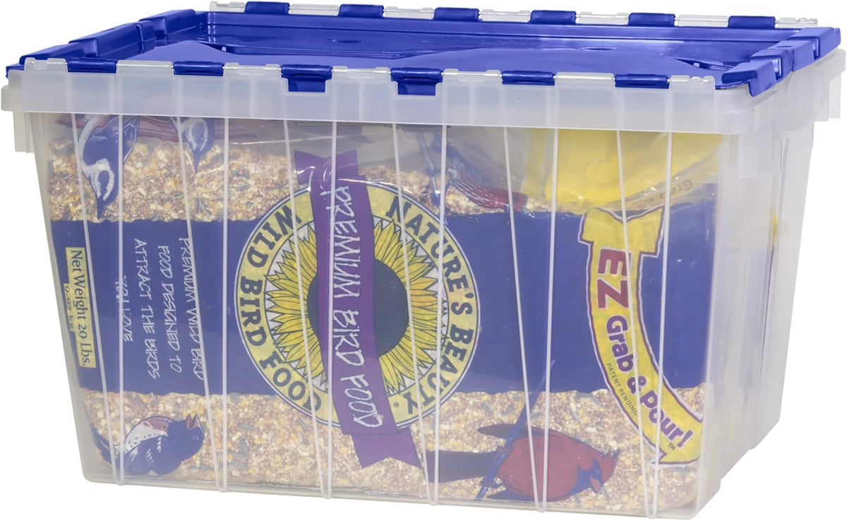 6-Pack Akro-Mils KeepBox 12-Gallon Clear Storage Totes with Attached Lids, Nesting and Stackable Design for Garages, Closets, and Moving, 21-1/2 x 15 x 12-1/2, Clear/Blue