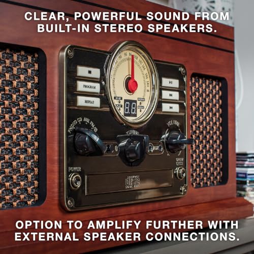 Victrola The Quincy 6-in-1 Bluetooth Record Player & Multimedia Center with 3-Speed Turntable, CD & Cassette Player, AM/FM Radio, Built-In Speakers and Wireless Music Streaming, Natural
