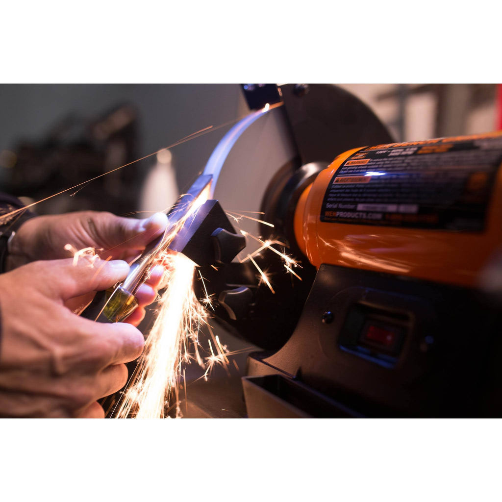 WEN 4282 Bench Grinder with 4.8-Amp Motor, 8×22 Wheels, LED Work Lights and Quenching Tray
