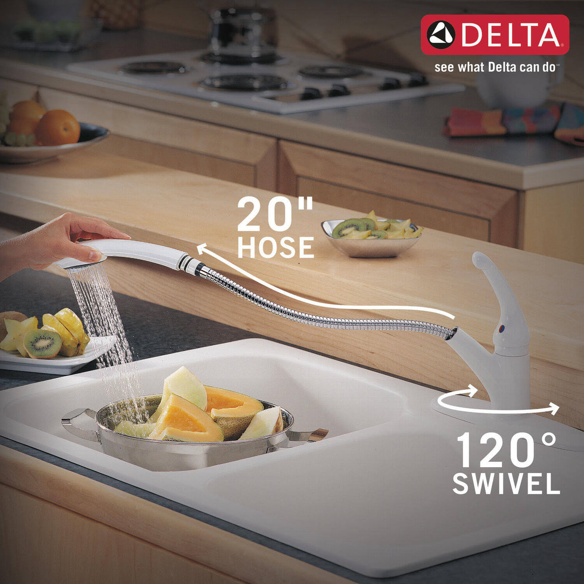 Delta 470-WH-DST Signature Kitchen Faucet with Single-Handle Pull-Out Design in White