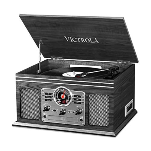 Victrola The Quincy 6-in-1 Bluetooth Record Player & Multimedia Center with 3-Speed Turntable, CD & Cassette Player, AM/FM Radio, Built-In Speakers and Wireless Music Streaming, Natural