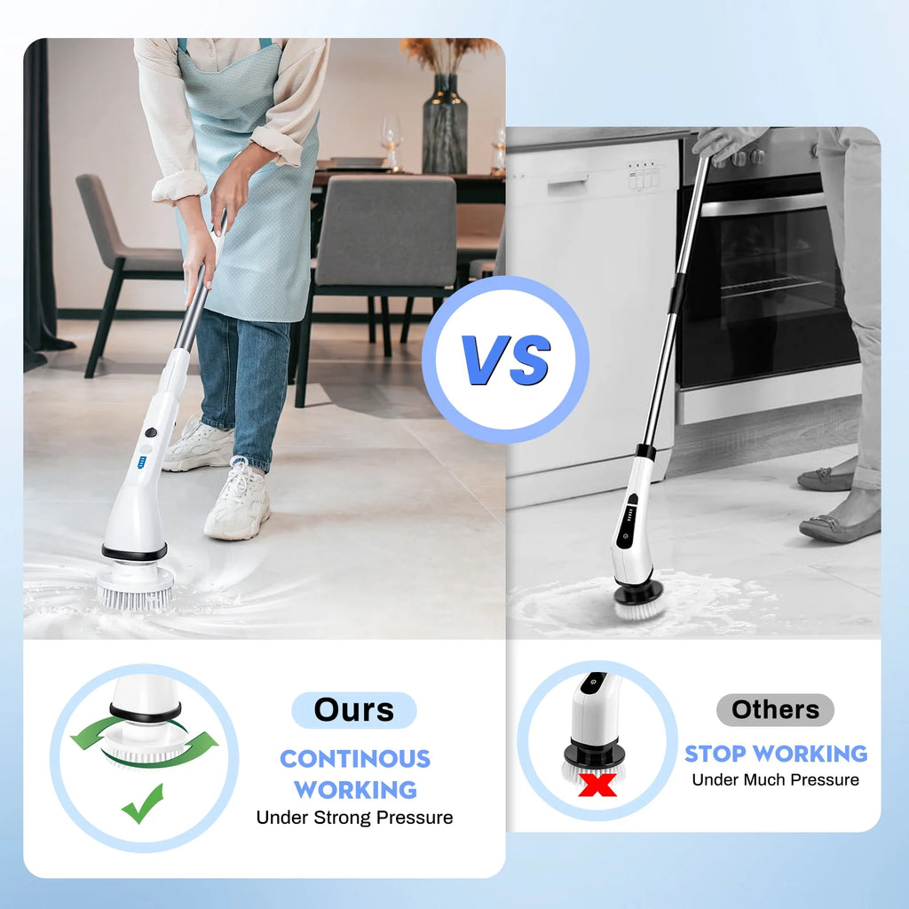VAVSEA Electric Spin Scrubber Kit with Cleaning Brush, 1.5H Runtime, 300RPM Motor and 51-Inch Handle for Bathroom Floors, Tile and Bathtubs
