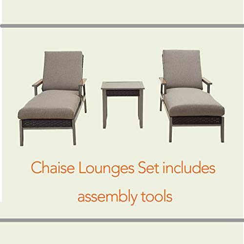 LOKATSE HOME Adjustable Outdoor Patio Chaise Lounge Cushion with Armrest, Dark Gray Reclining Pool, Deck and Yard Furniture