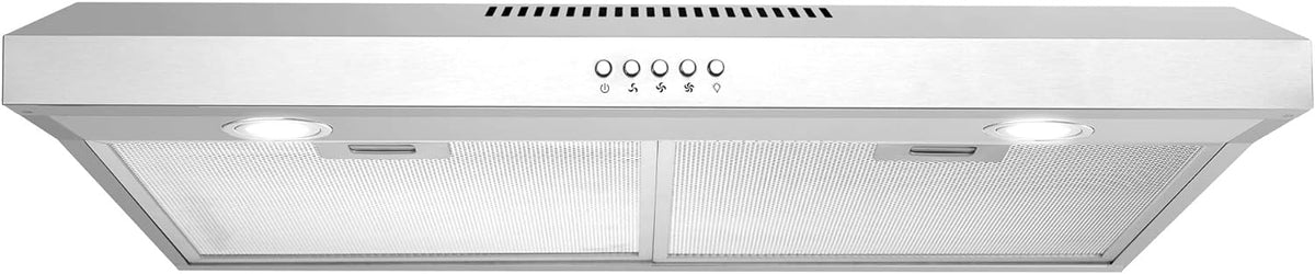Cosmo 5U30 30 in. Slim Range Hood for Under-Cabinet Installation, Convertible Ducted or Ductless Venting with 3-Speed Fan, Reusable Filter and LED Lights, Stainless Steel