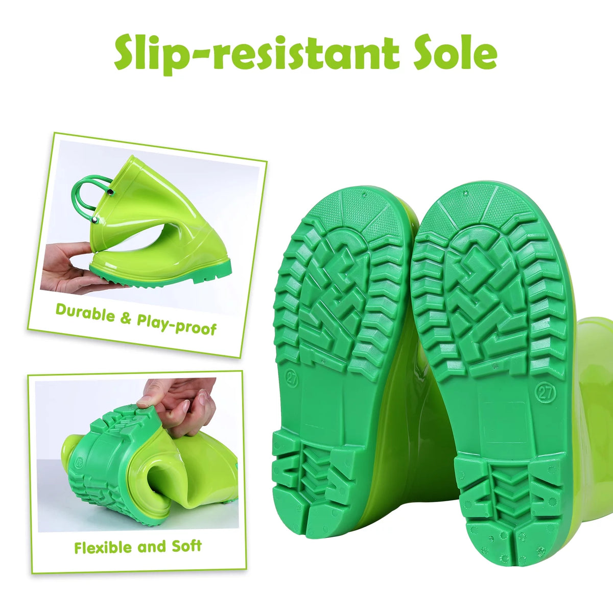 Litfun Green Rain Boots for Toddler Boys and Girls, Size 8 Toddler Waterproof Garden Shoes