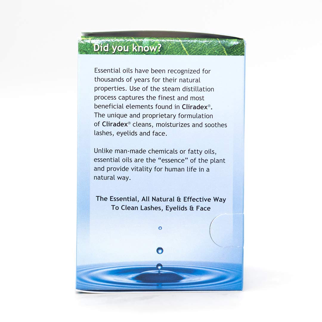 Cliradex Natural Cleansing Towelettes with Tea Tree Oil Extract for Face, Eyelashes and Eyelids, Wipes for Demodex, Blepharitis, MGD and Red, Irritated Eyelids