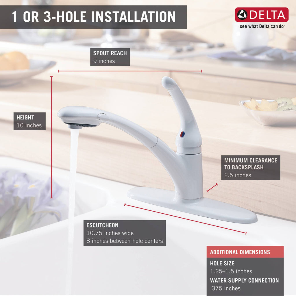 Delta 470-WH-DST Signature Kitchen Faucet with Single-Handle Pull-Out Design in White