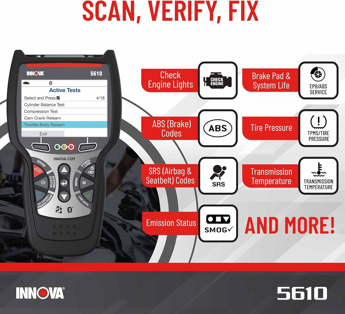 INNOVA 5610 OBD2 Diagnostic Scanner with BiDirectional System Tests, Special Reset Functions, All-System Scanning and Live Data