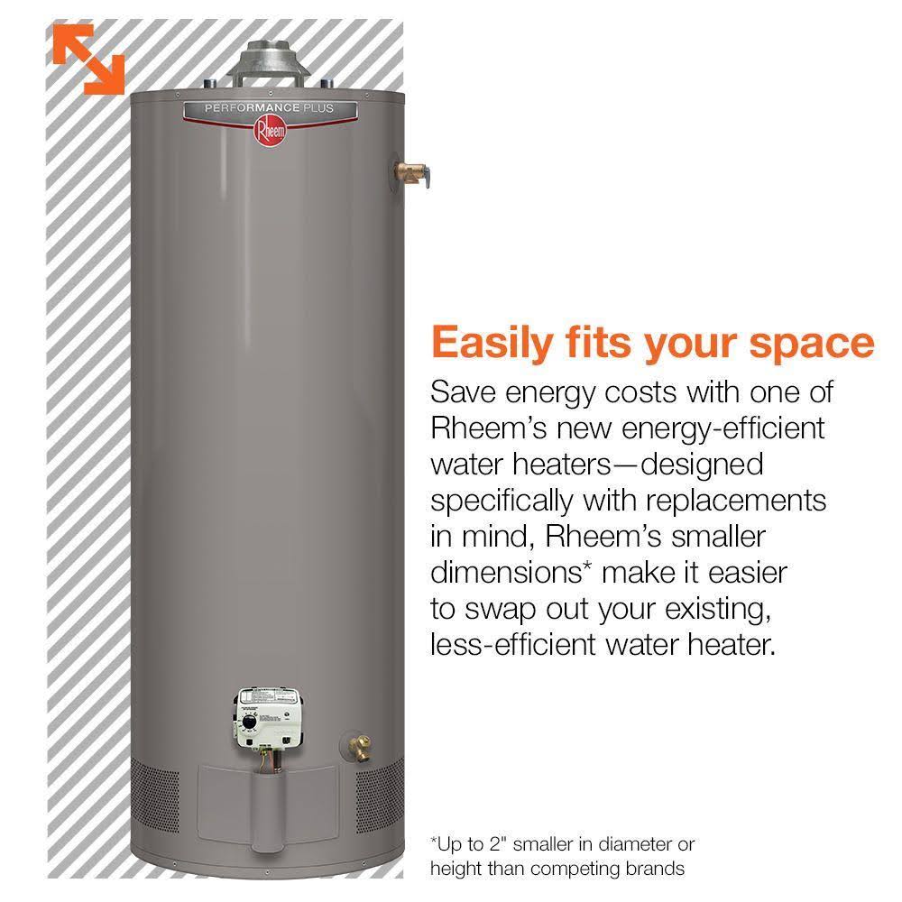 40-Gallon Tall Natural Gas Water Heater for Manufactured Housing, Rheem Performance Series with 34,000 BTU Input and 6-Year Warranty