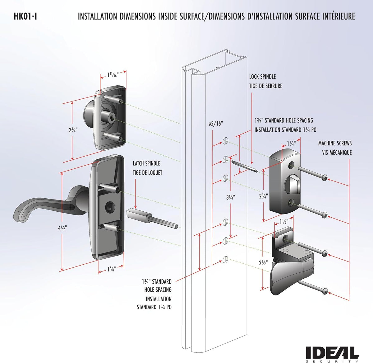 Ideal Security Satin Gold Door Lever with Deadbolt Lock for Storm and Screen Doors