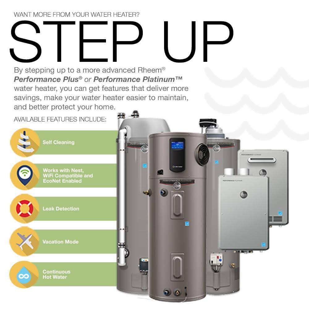 40-Gallon Tall Natural Gas Water Heater for Manufactured Housing, Rheem Performance Series with 34,000 BTU Input and 6-Year Warranty