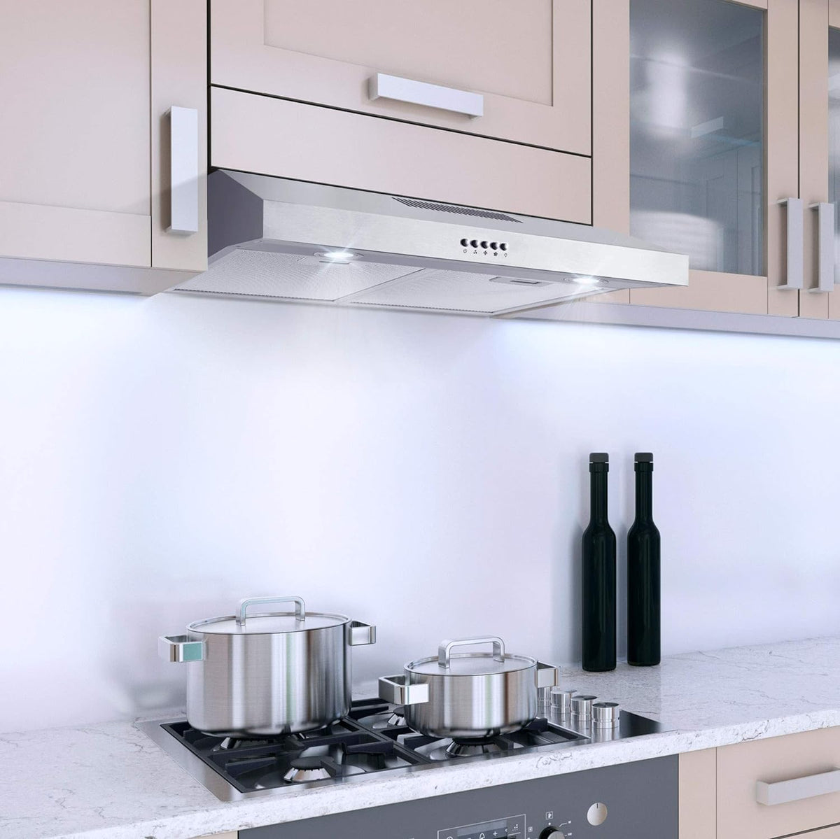 Cosmo 5U30 30 in. Slim Range Hood for Under-Cabinet Installation, Convertible Ducted or Ductless Venting with 3-Speed Fan, Reusable Filter and LED Lights, Stainless Steel