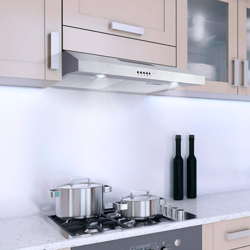 Cosmo 5U30 30 in. Slim Range Hood for Under-Cabinet Installation, Convertible Ducted or Ductless Venting with 3-Speed Fan, Reusable Filter and LED Lights, Stainless Steel