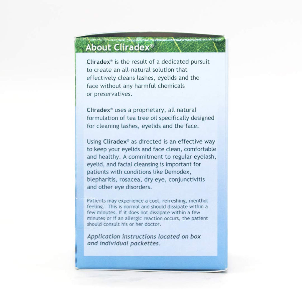 Cliradex Natural Cleansing Towelettes with Tea Tree Oil Extract for Face, Eyelashes and Eyelids, Wipes for Demodex, Blepharitis, MGD and Red, Irritated Eyelids
