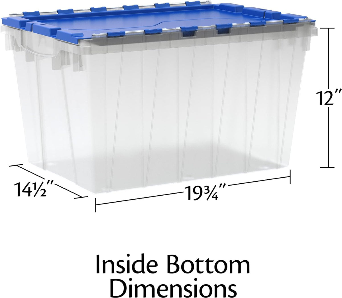 6-Pack Akro-Mils KeepBox 12-Gallon Clear Storage Totes with Attached Lids, Nesting and Stackable Design for Garages, Closets, and Moving, 21-1/2 x 15 x 12-1/2, Clear/Blue
