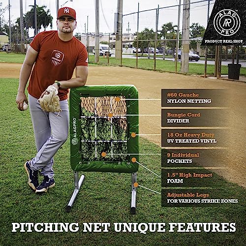 ALAGPRO The Original 9-Hole Baseball and Softball Pitching Net with Strike Zone Pocket and Pitching Target