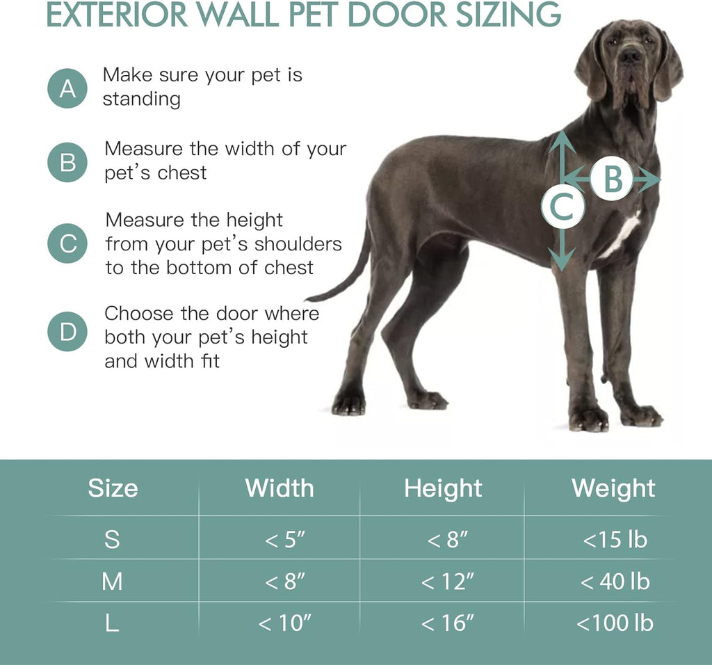 Large Baboni Dog and Cat Door for Walls, Steel Frame with Telescoping Tunnel, Aluminum Lock and Double Flap for Pets Up to 100 Lb