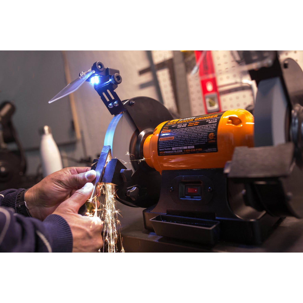 WEN 4282 Bench Grinder with 4.8-Amp Motor, 8×22 Wheels, LED Work Lights and Quenching Tray