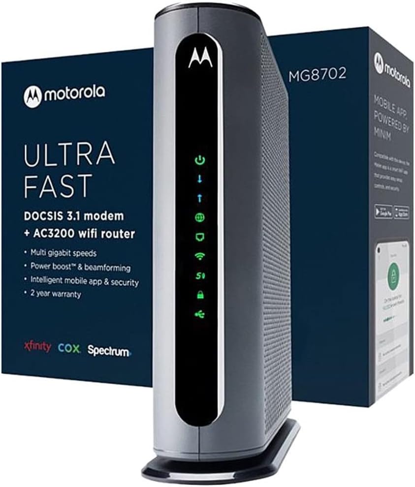 Motorola MG8725 DOCSIS 3.1 Cable Modem with Built-In WiFi 6 AX6000 Router, Up to 6000 Mbps