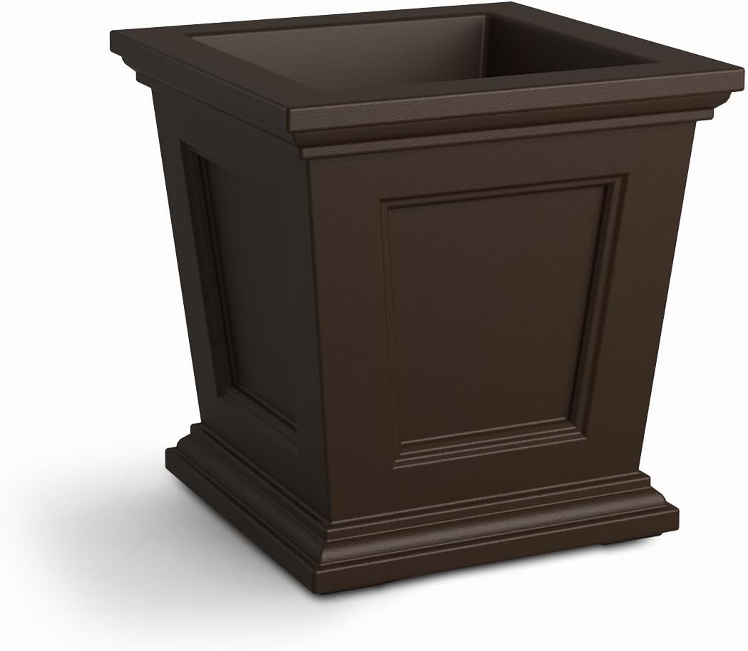 Mayne Fairfield 16in Square Self-Watering Planter in Espresso, Durable Resin Design, Model 5887-ES
