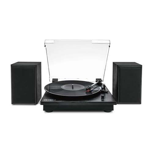 Victrola The Quincy 6-in-1 Bluetooth Record Player & Multimedia Center with 3-Speed Turntable, CD & Cassette Player, AM/FM Radio, Built-In Speakers and Wireless Music Streaming, Natural