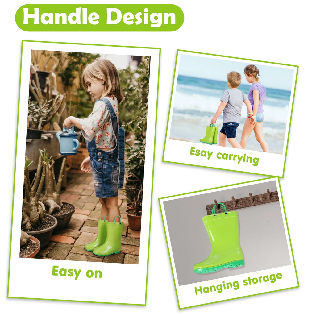 Litfun Green Rain Boots for Toddler Boys and Girls, Size 8 Toddler Waterproof Garden Shoes