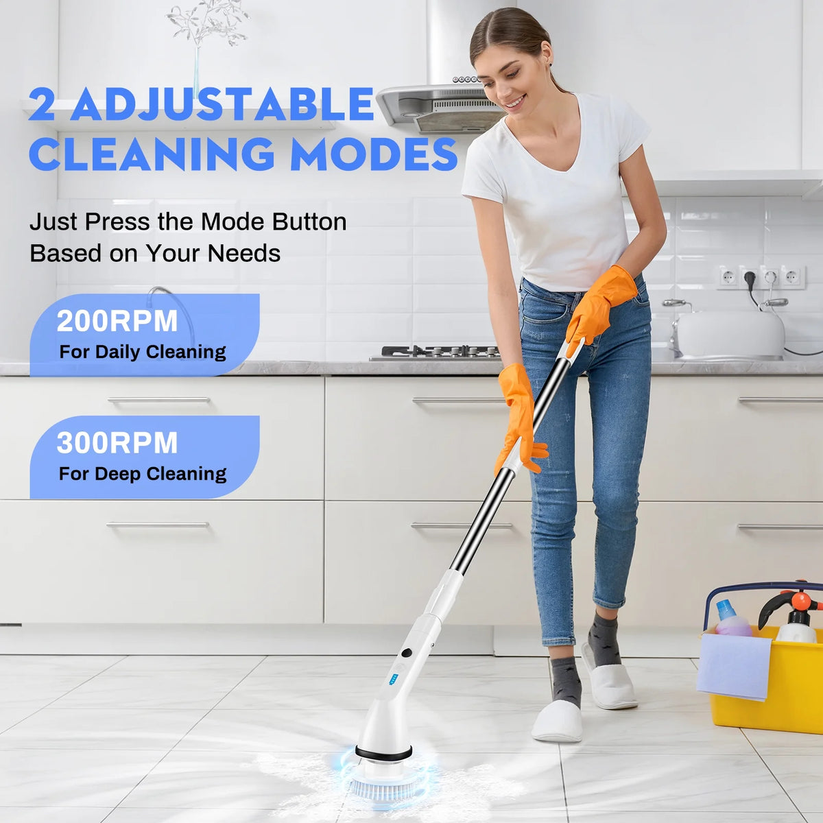 VAVSEA Electric Spin Scrubber Kit with Cleaning Brush, 1.5H Runtime, 300RPM Motor and 51-Inch Handle for Bathroom Floors, Tile and Bathtubs