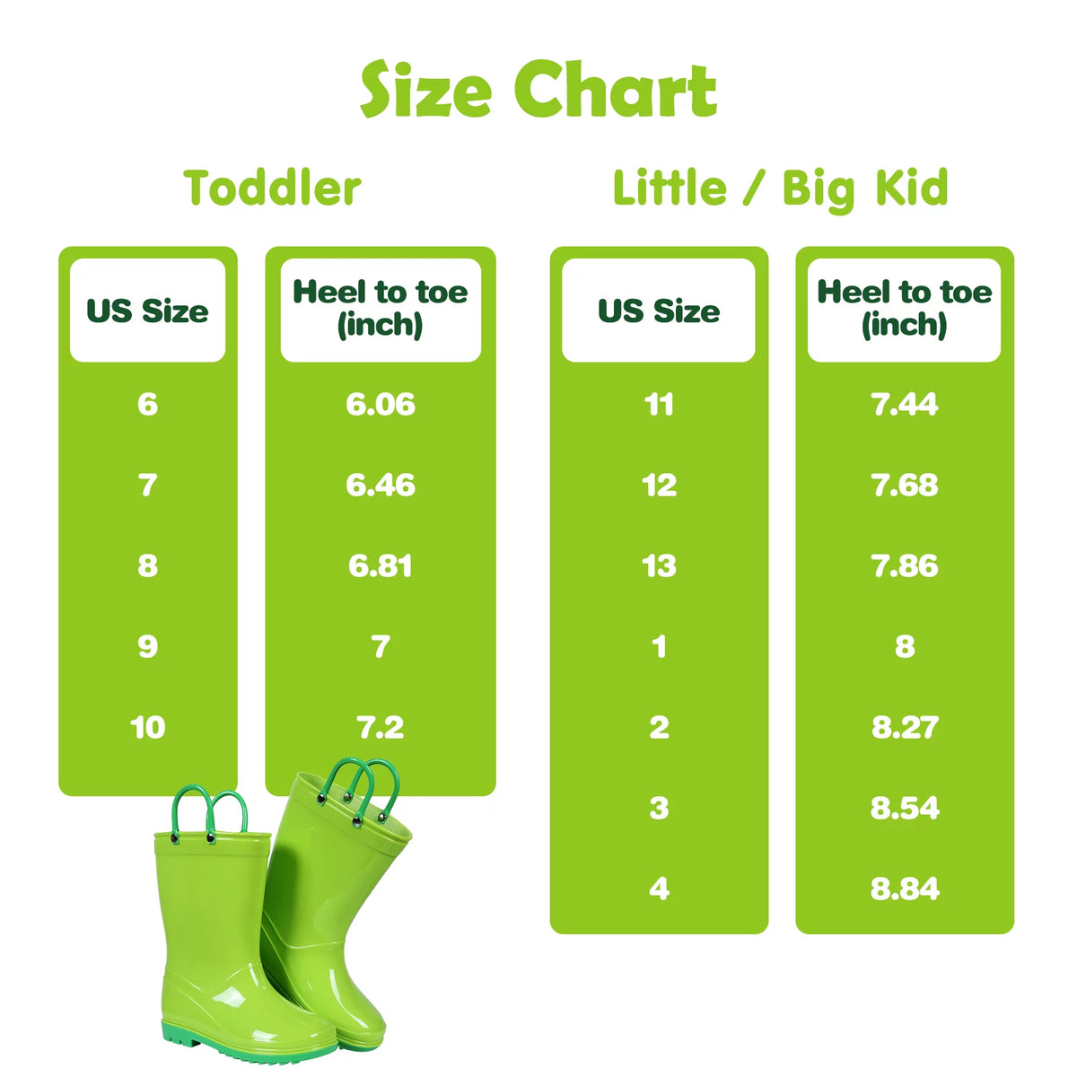 Litfun Green Rain Boots for Toddler Boys and Girls, Size 8 Toddler Waterproof Garden Shoes