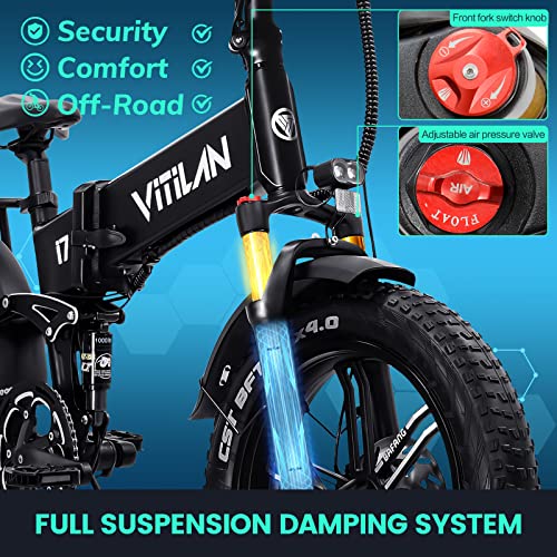 VITILAN i7 Pro Folding Electric Bike for Adults with 750W BAFANG Motor, Fat Tires, Full Suspension, Removable 16AH/20AH Cell Battery & 8-Speed Drivetrain