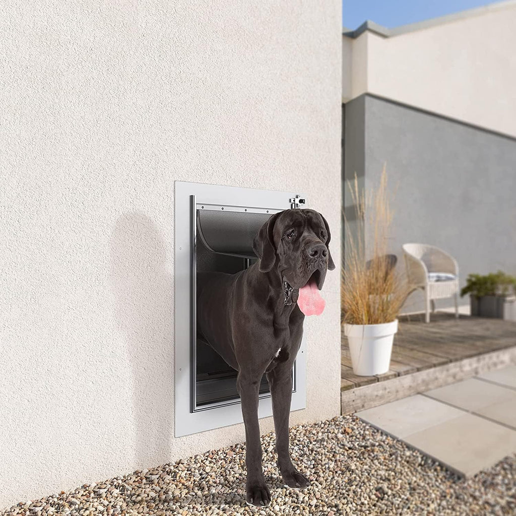 Large Baboni Dog and Cat Door for Walls, Steel Frame with Telescoping Tunnel, Aluminum Lock and Double Flap for Pets Up to 100 Lb