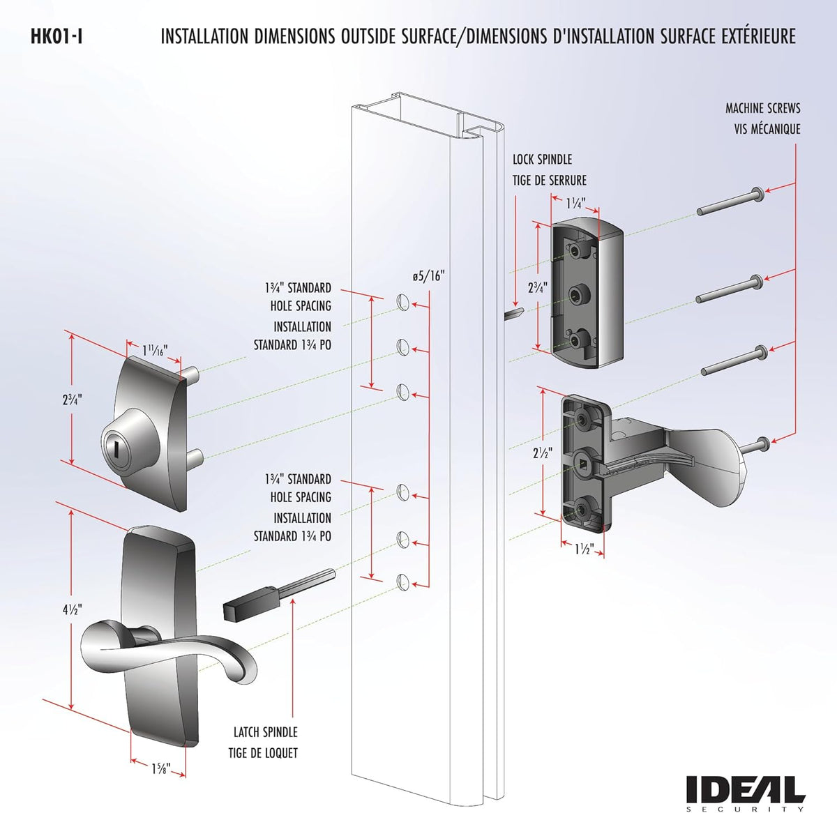 Ideal Security Satin Gold Door Lever with Deadbolt Lock for Storm and Screen Doors