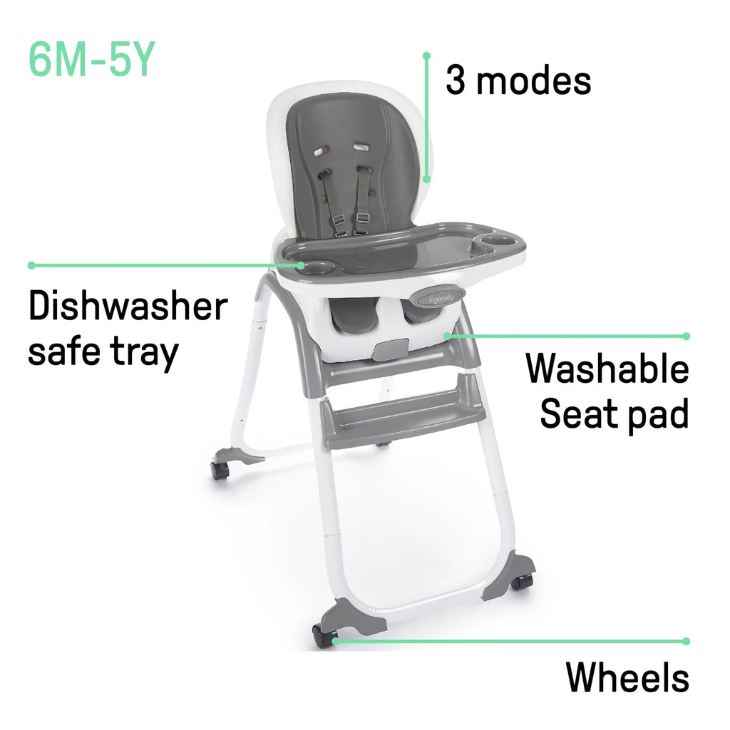 Ingenuity SmartClean Trio Elite Convertible Seating System, 3-in-1 High Chair, Toddler Chair and Booster Seat, Slate