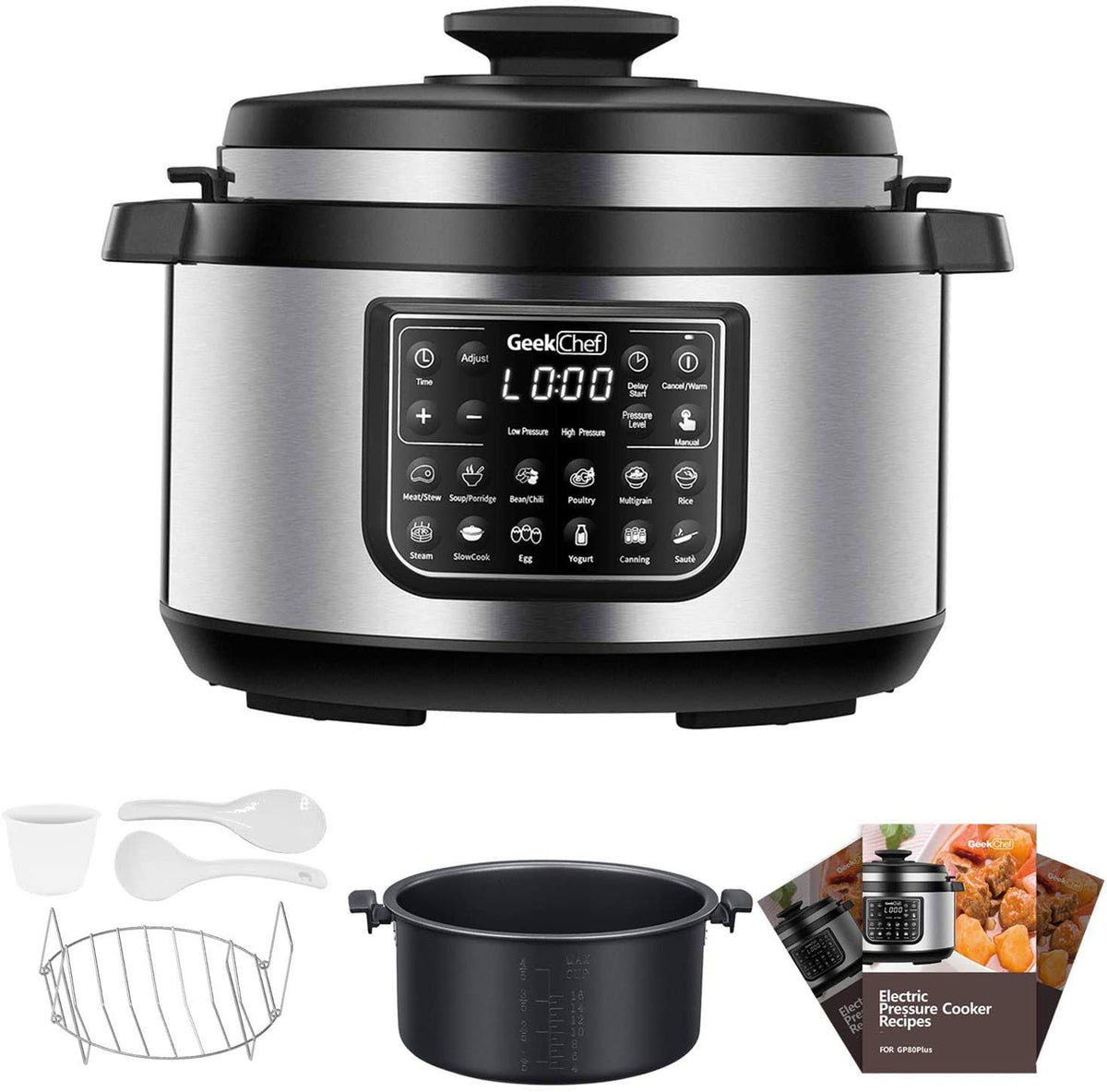 Geek Chef 12-in-1 Electric Pressure Cooker with LCD, 8-Quart Oval Pot
