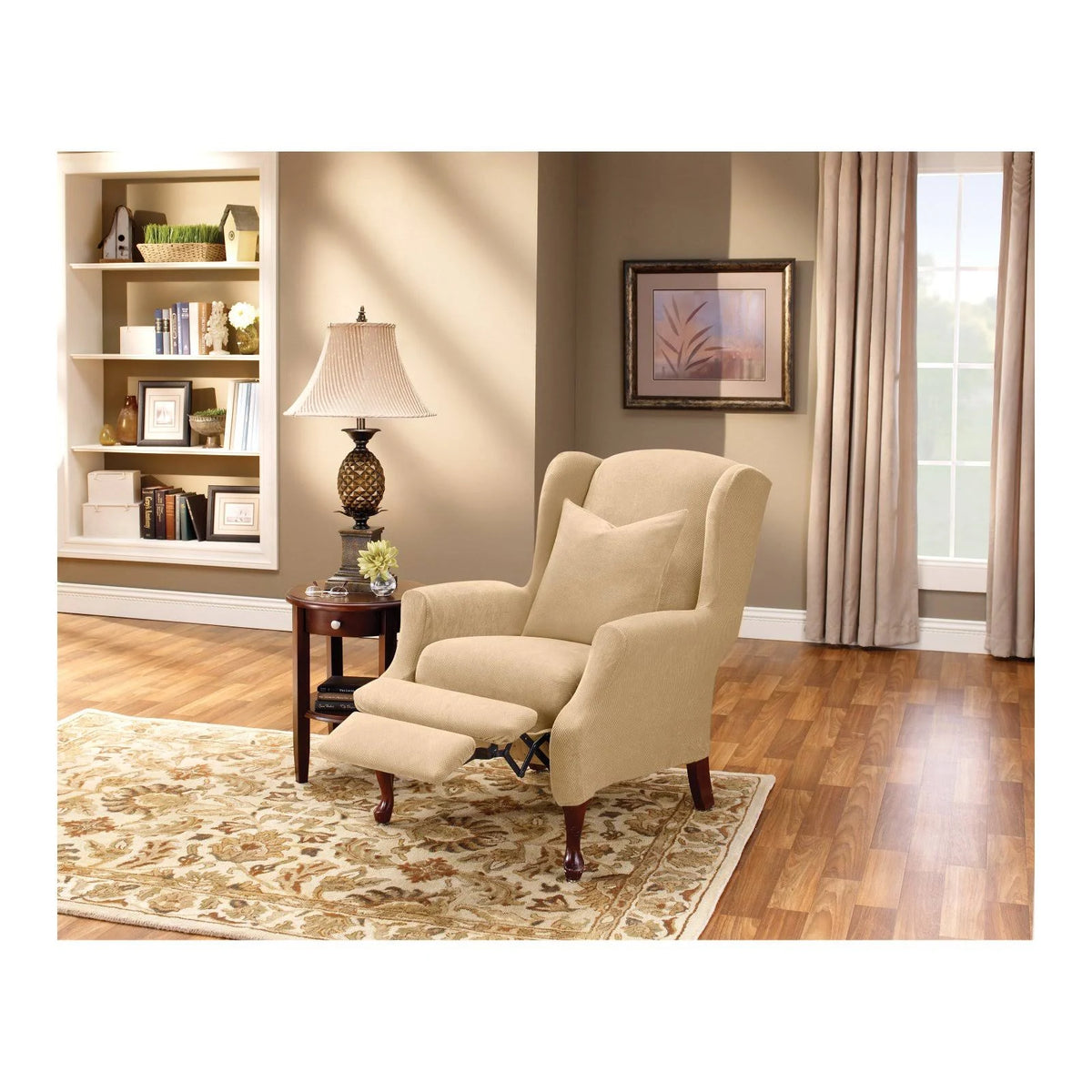 Sure Fit Stretch Pique Slipcover for Wing Chair Recliners, Cream