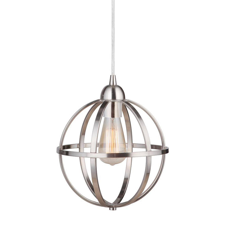 Worth Home Products Instant Pendant 1-Light Recessed Light Conversion Kit with Brushed Nickel Globe Cage Shade