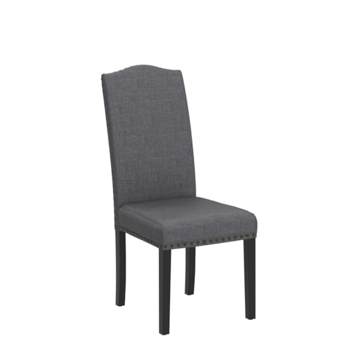 Set of 6 Yaheetech Upholstered Parsons Dining Chairs with Padded Fabric Seats, Nailhead Trim and Wood Legs, Khaki (3 Packages)