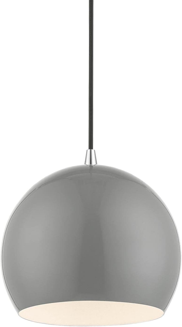 Livex Lighting Piedmont Globe Pendant, 1-Light Industrial Fixture, 15 Inches Tall and 10 Inches Wide, Shiny Light Gray with Polished Chrome