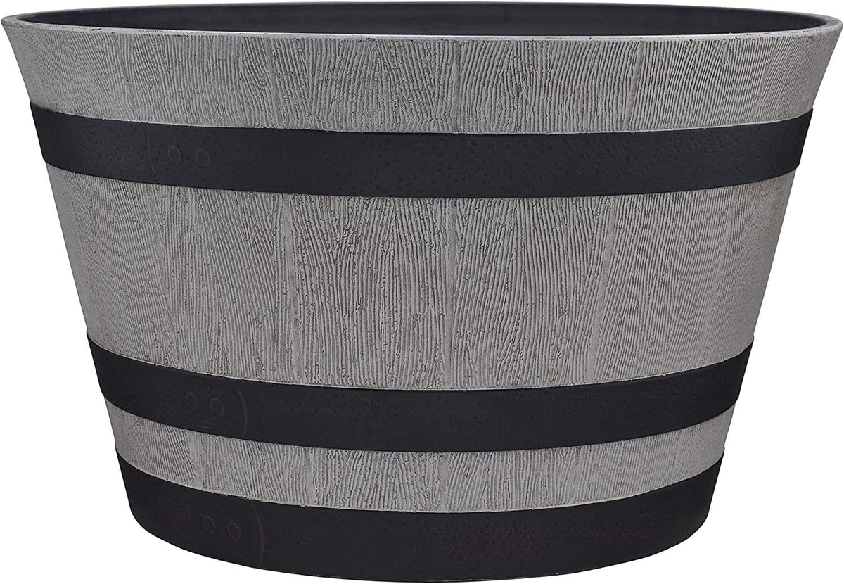 Southern Patio Resin Whiskey Barrel Planters, Birchwood Grey, Pack of 4, 15.5-Inch Decorative Outdoor Plant Containers